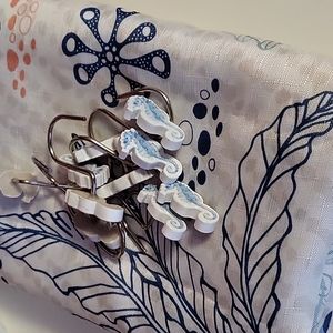 Beach Theme Shower Curtain with 12 Seahorse Hooks